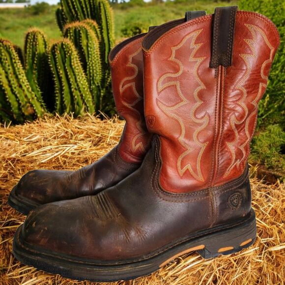 Ariat WorkHog Western Boots Mens 10.5 D Steel Toe Leather Square Toe Workwear - Picture 1 of 12